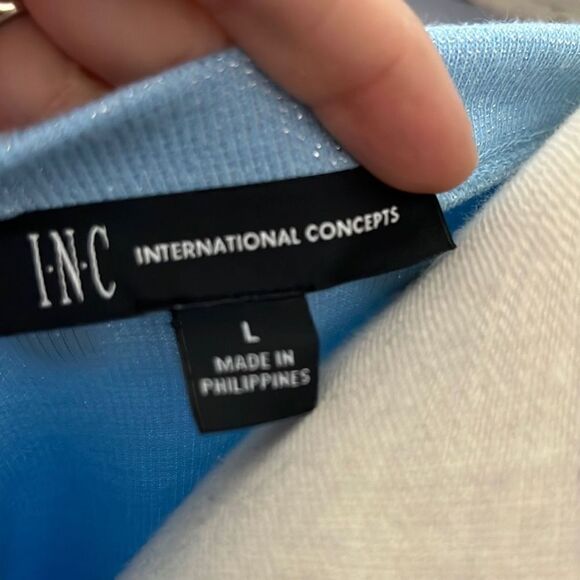 INC International Concepts Womens Sweater Sparkle Silver Blue Size Large NWT - Picture 8 of 11